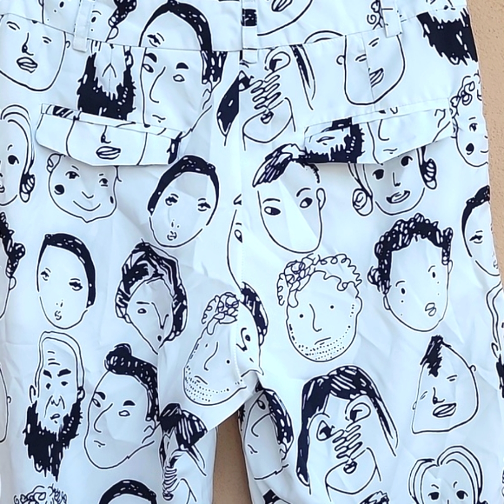 SHEKOU Straight Leg Pants Small Artsy Graffiti Faces Doodle Streetwear Punk Rave - Picture 7 of 10